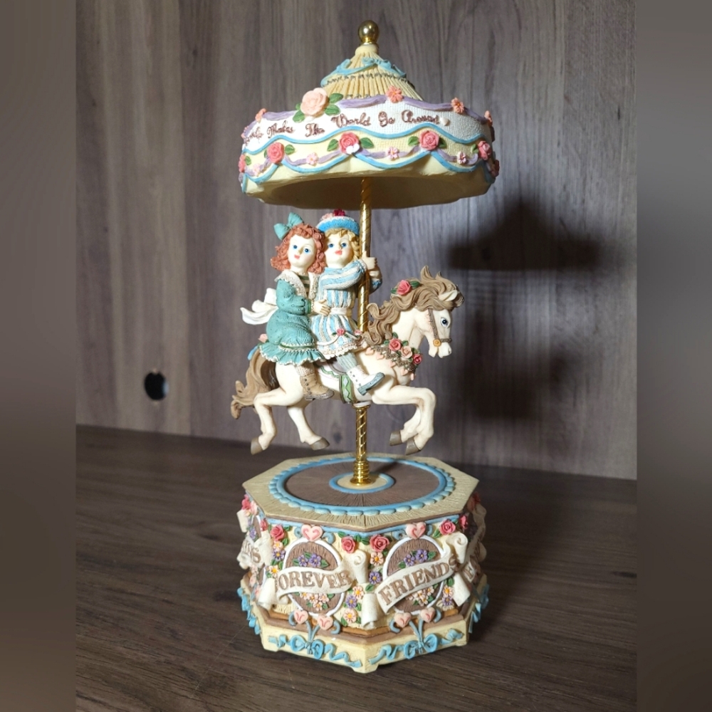 Roatating Carousel Horse Music Box Forever Friends Marjorie Sarnat WORLD GO RND